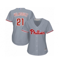 Women's Philadelphia Phillies #21 Vince Velasquez Authentic Grey Road Cool Base Baseball Player Jersey