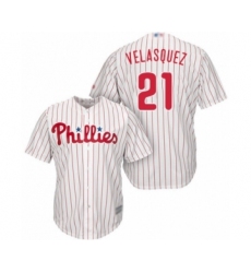 Youth Philadelphia Phillies #21 Vince Velasquez Authentic White Red Strip Home Cool Base Baseball Player Jersey