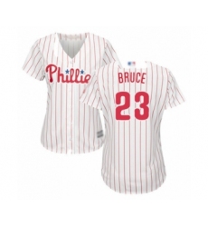 Women's Philadelphia Phillies #23 Jay Bruce Authentic White Red Strip Home Cool Base Baseball Player Jersey