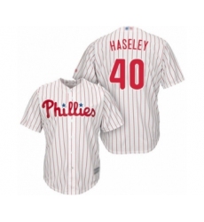 Youth Philadelphia Phillies #40 Adam Haseley Authentic White Red Strip Home Cool Base Baseball Player Jersey
