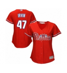 Women's Philadelphia Phillies #47 Cole Irvin Authentic Red Alternate Cool Base Baseball Player Jersey