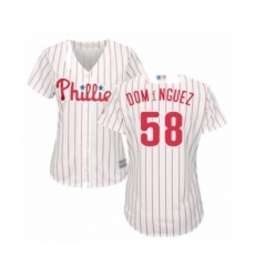Women's Philadelphia Phillies #58 Seranthony Dominguez Authentic White Red Strip Home Cool Base Baseball Player Jersey