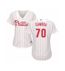 Women's Philadelphia Phillies #70 Arquimedes Gamboa Authentic White Red Strip Home Cool Base Baseball Player Jersey