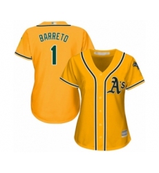 Women's Oakland Athletics #1 Franklin Barreto Authentic Gold Alternate 2 Cool Base Baseball Player Jersey