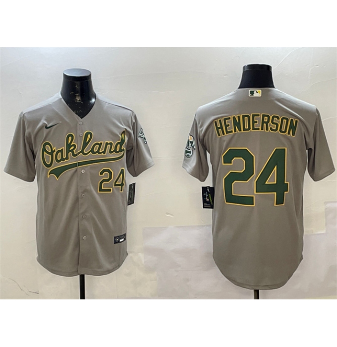 Men's Oakland Athletics #24 Ricky Henderson Gray With Stitched Baseball Jersey