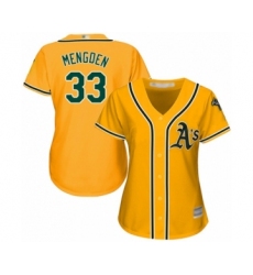 Women's Oakland Athletics #33 Daniel Mengden Authentic Gold Alternate 2 Cool Base Baseball Player Jersey