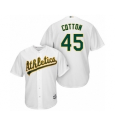 Youth Oakland Athletics #45 Jharel Cotton Authentic White Home Cool Base Baseball Player Jersey