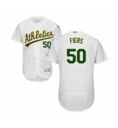 Men's Oakland Athletics #50 Mike Fiers White Home Flex Base Authentic Collection Baseball Player Jersey