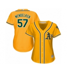 Women's Oakland Athletics #57 J.B. Wendelken Authentic Gold Alternate 2 Cool Base Baseball Player Jersey