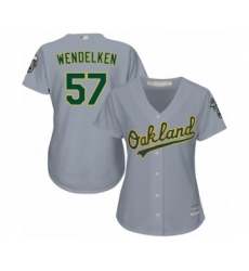 Women's Oakland Athletics #57 J.B. Wendelken Authentic Grey Road Cool Base Baseball Player Jersey
