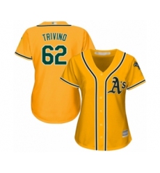 Women's Oakland Athletics #62 Lou Trivino Authentic Gold Alternate 2 Cool Base Baseball Player Jersey