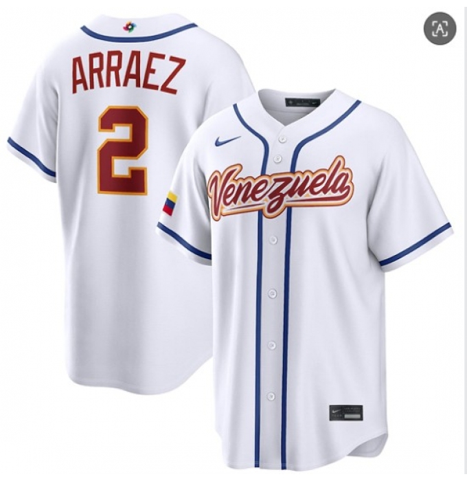 Men's Venezuela Baseball #2 Luis Arraez White 2026 World Baseball Classic Home Stadium Stitched Jersey