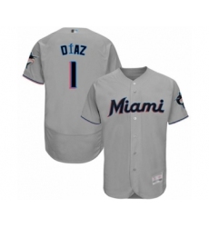 Men's Miami Marlins #1 Isan Diaz Grey Road Flex Base Authentic Collection Baseball Player Jersey