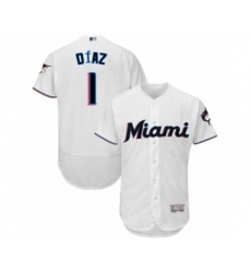 Men's Miami Marlins #1 Isan Diaz White Home Flex Base Authentic Collection Baseball Player Jersey