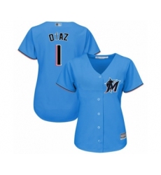 Women's Miami Marlins #1 Isan Diaz Authentic Blue Alternate 1 Cool Base Baseball Player Jersey