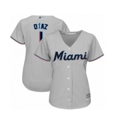 Women's Miami Marlins #1 Isan Diaz Authentic Grey Road Cool Base Baseball Player Jersey
