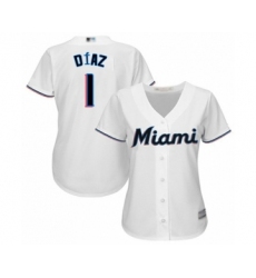 Women's Miami Marlins #1 Isan Diaz Authentic White Home Cool Base Baseball Player Jersey