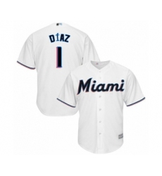 Youth Miami Marlins #1 Isan Diaz Authentic White Home Cool Base Baseball Player Jersey