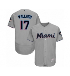 Men's Miami Marlins #17 Chad Wallach Grey Road Flex Base Authentic Collection Baseball Player Jersey
