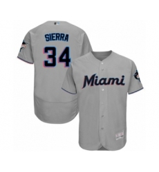 Men's Miami Marlins #34 Magneuris Sierra Grey Road Flex Base Authentic Collection Baseball Player Jersey