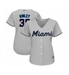 Women's Miami Marlins #39 Tyler Kinley Authentic Grey Road Cool Base Baseball Player Jersey