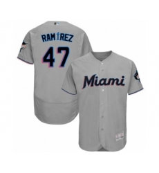 Men's Miami Marlins #47 Harold Ramirez Grey Road Flex Base Authentic Collection Baseball Player Jersey