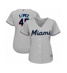 Women's Miami Marlins #49 Pablo Lopez Authentic Grey Road Cool Base Baseball Player Jersey