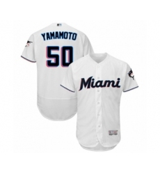 Men's Miami Marlins #50 Jordan Yamamoto White Home Flex Base Authentic Collection Baseball Player Jersey