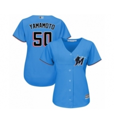 Women's Miami Marlins #50 Jordan Yamamoto Authentic Blue Alternate 1 Cool Base Baseball Player Jersey