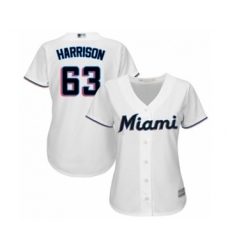 Women's Miami Marlins #63 Monte Harrison Authentic White Home Cool Base Baseball Player Jersey
