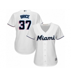Women's Miami Marlins #37 Austin Brice Authentic White Home Cool Base Baseball Player Jersey