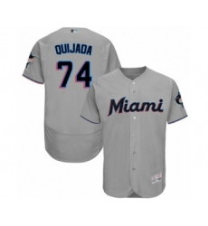 Men's Miami Marlins #74 Jose Quijada Grey Road Flex Base Authentic Collection Baseball Player Jersey