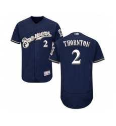 Men's Milwaukee Brewers #2 Trent Grisham Navy Blue Alternate Flex Base Authentic Collection Baseball Player Jersey