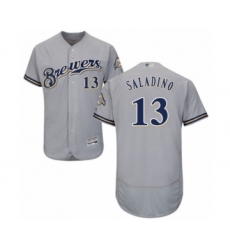 Men's Milwaukee Brewers #13 Tyler Saladino Grey Road Flex Base Authentic Collection Baseball Player Jersey