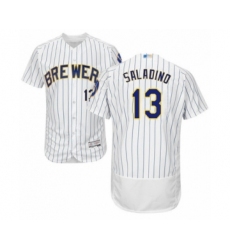 Men's Milwaukee Brewers #13 Tyler Saladino White Home Flex Base Authentic Collection Baseball Player Jersey