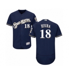 Men's Milwaukee Brewers #18 Keston Hiura Navy Blue Alternate Flex Base Authentic Collection Baseball Player Jersey