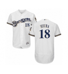 Men's Milwaukee Brewers #18 Keston Hiura White Alternate Flex Base Authentic Collection Baseball Player Jersey