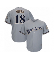 Youth Milwaukee Brewers #18 Keston Hiura Authentic Grey Road Cool Base Baseball Player Jersey