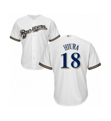 Youth Milwaukee Brewers #18 Keston Hiura Authentic White Home Cool Base Baseball Player Jersey