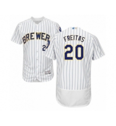 Men's Milwaukee Brewers #20 David Freitas White Home Flex Base Authentic Collection Baseball Player Jersey