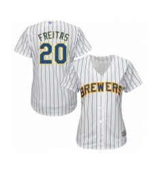 Women's Milwaukee Brewers #20 David Freitas Authentic White Alternate Cool Base Baseball Player Jersey