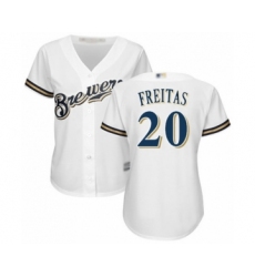 Women's Milwaukee Brewers #20 David Freitas Authentic White Home Cool Base Baseball Player Jersey