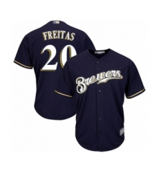 Youth Milwaukee Brewers #20 David Freitas Authentic Navy Blue Alternate Cool Base Baseball Player Jersey