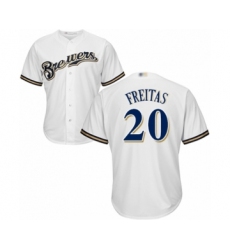 Youth Milwaukee Brewers #20 David Freitas Authentic White Home Cool Base Baseball Player Jersey
