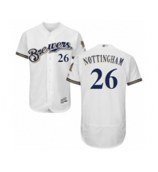 Men's Milwaukee Brewers #26 Jacob Nottingham White Alternate Flex Base Authentic Collection Baseball Player Jersey