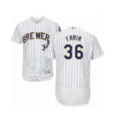 Men's Milwaukee Brewers #36 Jake Faria White Home Flex Base Authentic Collection Baseball Player Jersey