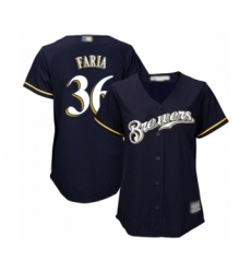 Women's Milwaukee Brewers #36 Jake Faria Authentic Navy Blue Alternate Cool Base Baseball Player Jersey