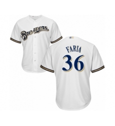 Youth Milwaukee Brewers #36 Jake Faria Authentic White Home Cool Base Baseball Player Jersey