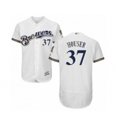 Men's Milwaukee Brewers #37 Adrian Houser White Alternate Flex Base Authentic Collection Baseball Player Jersey