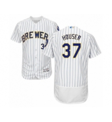 Men's Milwaukee Brewers #37 Adrian Houser White Home Flex Base Authentic Collection Baseball Player Jersey